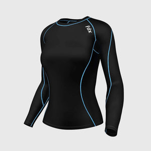 Fdx Women's Black & Blue Long Sleeve Compression Top Running Gym Workout Wear Rash Guard Stretchable Breathable - Monarch
