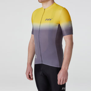 Fdx Mens Road Cycling Short Sleeve Cycling Jersey Yellow & Grey for Summer Best Road Bike Wear Top Light Weight, Full Zipper, Pockets & Hi-viz Reflectors - Duo