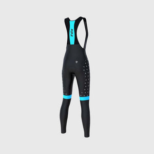 Fdx Women's Black & Sky Blue Gel Padded Bib Tights Pants for Winter Roubaix Thermal Fleece Road Bike Wear Windproof, Hi-viz Reflectors & Pockets - Polka Dots