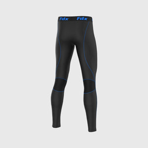 Fdx Mens Black & Blue Long Sleeve Compression Top & Compression Tights Base Layer Gym Training Jogging Yoga Fitness Body Wear - Recoil