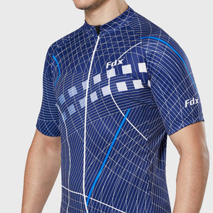 Fdx Mens Breathable Blue Short Sleeve Cycling Jersey for Summer Best Road Bike Wear Top Light Weight, Full Zipper, Pockets & Hi-viz Reflectors - Classic II