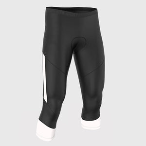 Fdx Men's Black & White 3/4 Cycling Shorts Summer Gel Padded Lightweight Breathable Fabric Hi Viz Reflectors Pocket Leg Gripper Cycling Gear UK 
