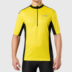Fdx Mens Yellow & Black Half Sleeve Cycling Jersey for Summer Best Road Bike Wear Top Light Weight, Full Zipper, Pockets & Hi-viz Reflectors - Vertex