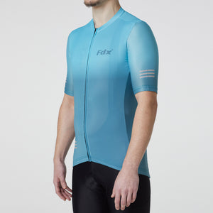 Fdx Short Sleeve Cycling Jersey for Mens Blue Summer Best Road Bike Wear Top Light Weight, Full Zipper, Pockets & Hi-viz Reflectors - Duo