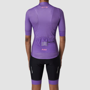 Fdx Women's Best Purple Short Sleeve Full Zip Cycling Jersey & Gel Padded Bib Shorts Best Summer Road Bike Wear Light Weight, Hi viz Reflectors & Pockets - Essential