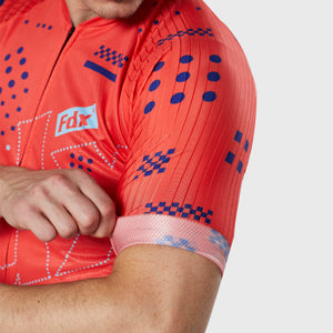 Fdx Short Sleeve Cycling Jersey for Mens Red Summer Best Road Bike Wear Top Light Weight, Full Zipper, Pockets & Hi-viz Reflectors - All Day