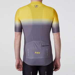 Fdx Mens Reflective Yellow & Grey Short Sleeve Cycling Jersey for Summer Best Road Bike Wear Top Light Weight, Full Zipper, Pockets & Hi-viz Reflectors - Duo