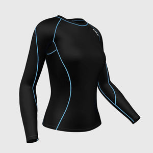 Fdx Women's Black & Blue Long Sleeve Ultralight Compression Top Running Gym Workout Wear Rash Guard Stretchable Breathable Quick Dry - Monarch