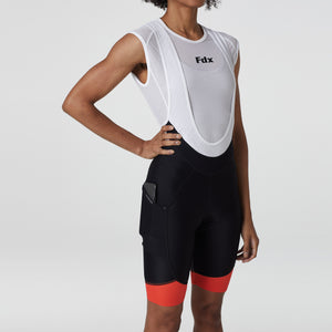 Fdx Women's Gel Padded Bib Shorts Black & Orange Best Summer Road Bike Wear Light Weight, Hi viz Reflectors & Pockets - Essential Sport & Outdoor