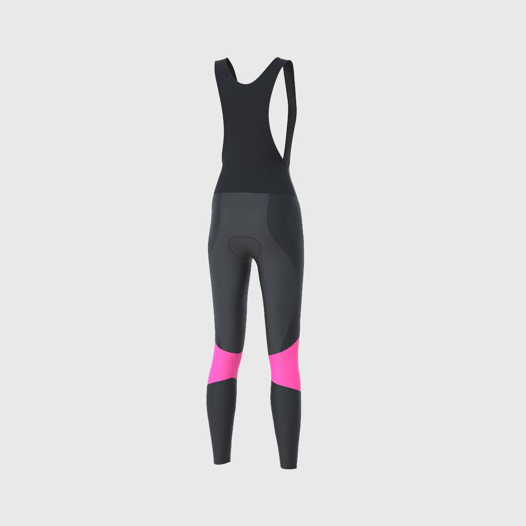 Fdx Women's Black & Pink Long Sleeve Cycling Jersey & Gel Padded Bib Tights Pants for Winter Roubaix Thermal Fleece Road Bike Wear Windproof, Hi-viz Reflectors & Pockets - Thermodream