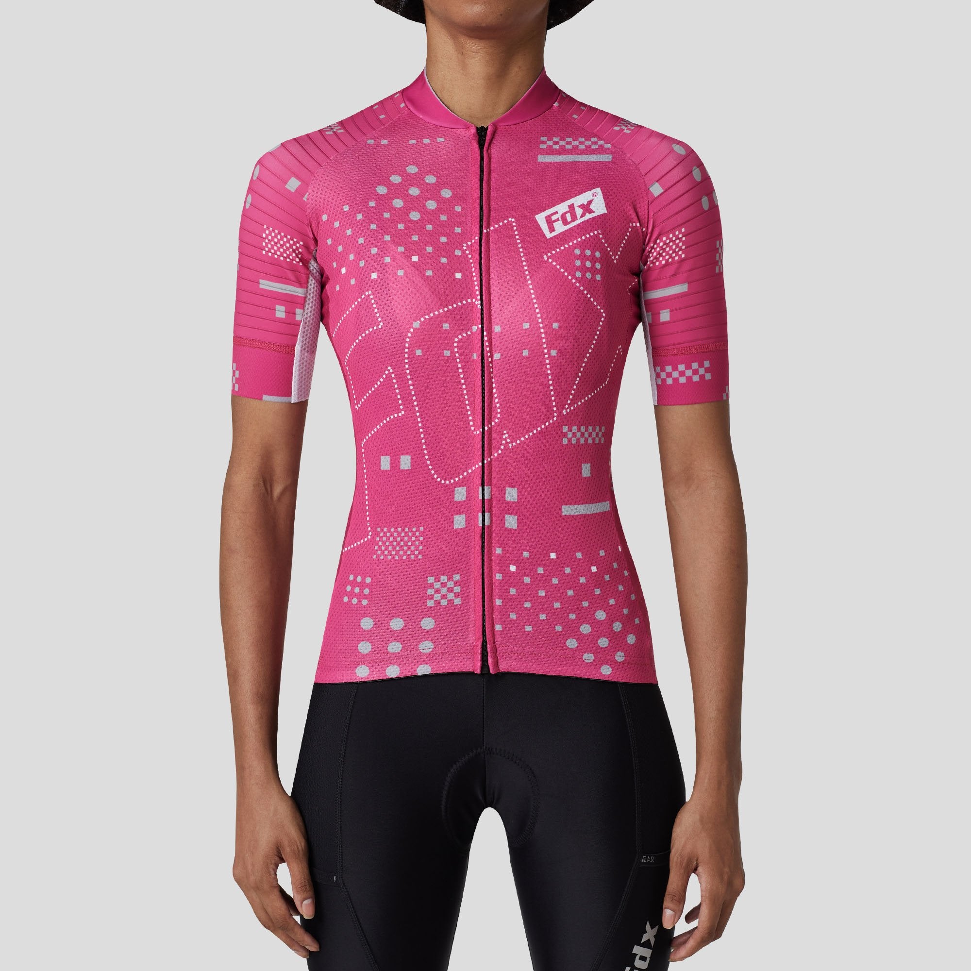 Fdx Womens Pink Short Sleeve Cycling Jersey for Summer Best Road Bike Wear Top Light Weight, Full Zipper, Pockets & Hi-viz Reflectors - All Day