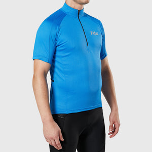Fdx Mens Road Cycling Short Sleeve Cycling Jersey Blue for Summer Best Road Bike Wear Top Light Weight, Full Zipper, Pockets & Hi-viz Reflectors - Pace