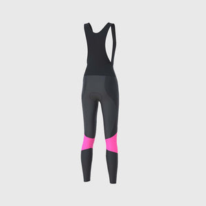 Fdx Womens Black & Pink Gel Padded Cycling Mesh Bib Tights For Winter Roubaix Thermal Fleece Reflective Warm Leggings - Thermodream Bike Pants