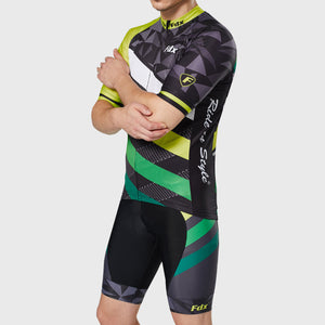 Fdx Mens Breathable Yellow Short Sleeve Cycling Jersey & Gel Padded Bib Shorts Best Summer Road Bike Wear Light Weight, Hi-viz Reflectors & Pockets - Equin