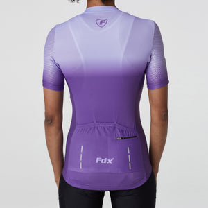 Fdx Purple Women's Short Sleeve Cycling Jersey & Gel Padded Bib Shorts Best Summer Road Bike Wear Light Weight, Hi viz Reflectors & Secure Pockets Long Back- Duo