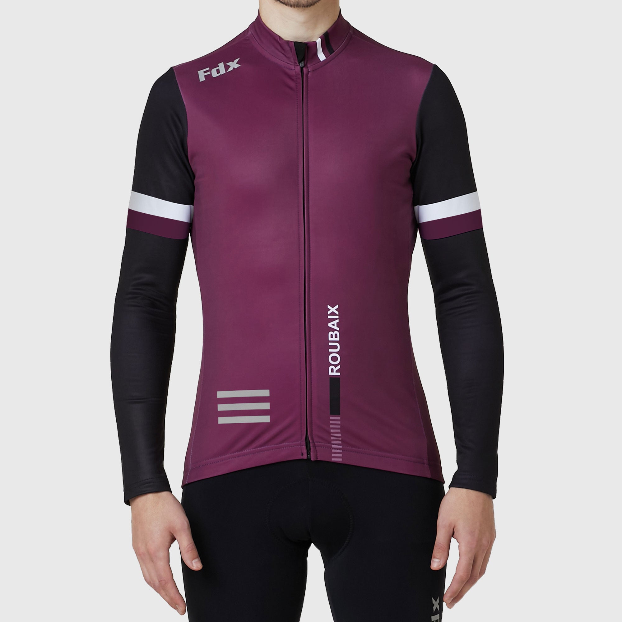 Fdx Mens Purple Long Sleeve Cycling Jersey for Winter Roubaix Thermal Fleece Road Bike Wear Top Full Zipper, Pockets & Hi-viz Reflectors - Limited Edition