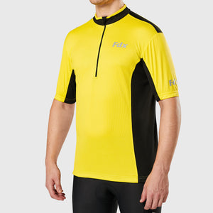 Fdx Short Sleeve Cycling Jersey for Mens Yellow & Black Summer Best Road Bike Wear Top Light Weight, Full Zipper, Pockets & Hi-viz Reflectors - Vertex