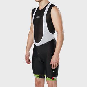 Fdx Mens Green Short Sleeve Cycling Jersey & Gel Padded Bib Shorts Best Summer Road Bike Wear Light Weight, Hi-viz Reflectors & Pockets - Camouflage