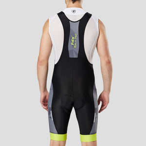 Fdx Mens Yellow Short Sleeve Cycling Jersey & Gel Padded Bib Shorts Best Summer Road Bike Wear Light Weight, Hi-viz Reflectors & Pockets - Splinter