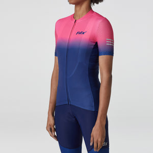 Fdx Blue & Pink Women's Short Sleeve Cycling Jersey & Gel Padded Bib Shorts Best Summer Road Bike Wear Light Weight, Hi viz Reflectors & Secure Pockets Long Back- Duo