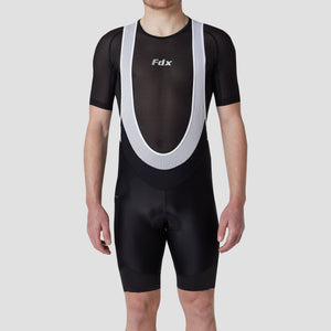Fdx Mens Black Short Sleeve Cycling Jersey & Gel Padded Bib Shorts Best Summer Road Bike Wear Light Weight, Hi-viz Reflectors & Pockets - Essential