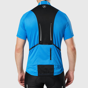 Fdx Mens Breathable Short Sleeve Cycling Jersey Blue for Summer Best Road Bike Wear Top Light Weight, Full Zipper, Pockets & Hi-viz Reflectors - Pace