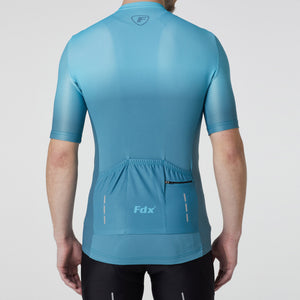 Fdx Mens Reflective Blue Short Sleeve Cycling Jersey for Summer Best Road Bike Wear Top Light Weight, Full Zipper, Pockets & Hi-viz Reflectors - Duo