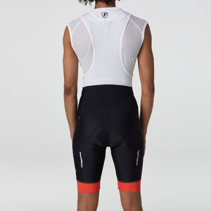 Fdx Women's Black & Orange Short Sleeve Mesh Compression Shirt & Gel Padded Bib Shorts Best Summer Road Bike Wear Light Weight, Breathable & Mesh Strips Hi viz Reflectors & Pockets - Essential