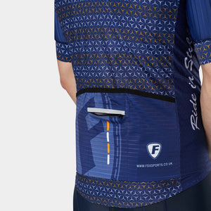 Fdx Mens Pockets Reflective Blue Short Sleeve Cycling Jersey for Summer Best Road Bike Wear Top Light Weight, Full Zipper, Pockets & Hi-viz Reflectors - Vega