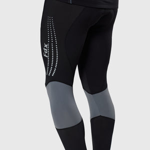 Fdx Mens Winter Cycling Gel Padded Bib Tights Black & Grey Roubaix Thermal Fleece Reflective Warm Leggings - Thermodream Bike Pants