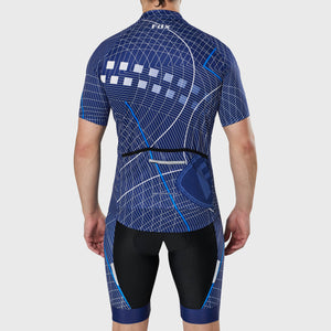 Fdx Mens Short Sleeve Cycling Jersey & Gel Padded Bib Shorts Blue Best Summer Road Bike Wear Light Weight, Hi-viz Reflectors & Pockets - Classic II