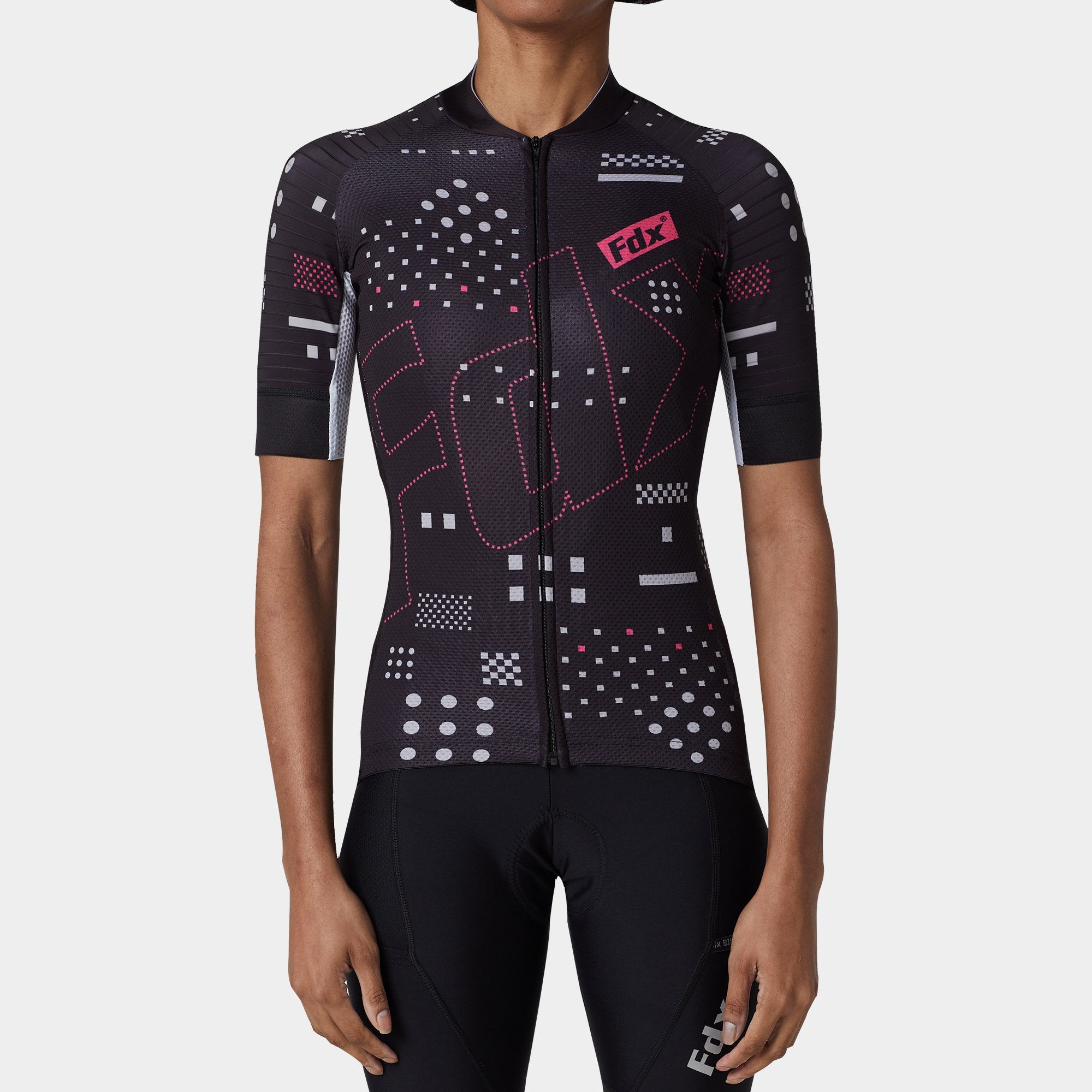 Fdx Womens Black Short Sleeve Cycling Jersey for Summer Best Road Bike Wear Top Light Weight, Full Zipper, Pockets & Hi-viz Reflectors - All Day