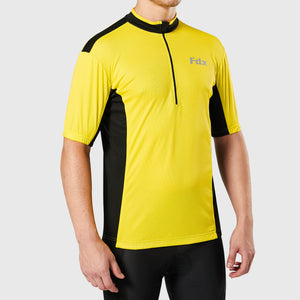 Fdx Mens Breathable Yellow & Black Short Sleeve Cycling Jersey for Summer Best Road Bike Wear Top Light Weight, Full Zipper, Pockets & Hi-viz Reflectors - Vertex