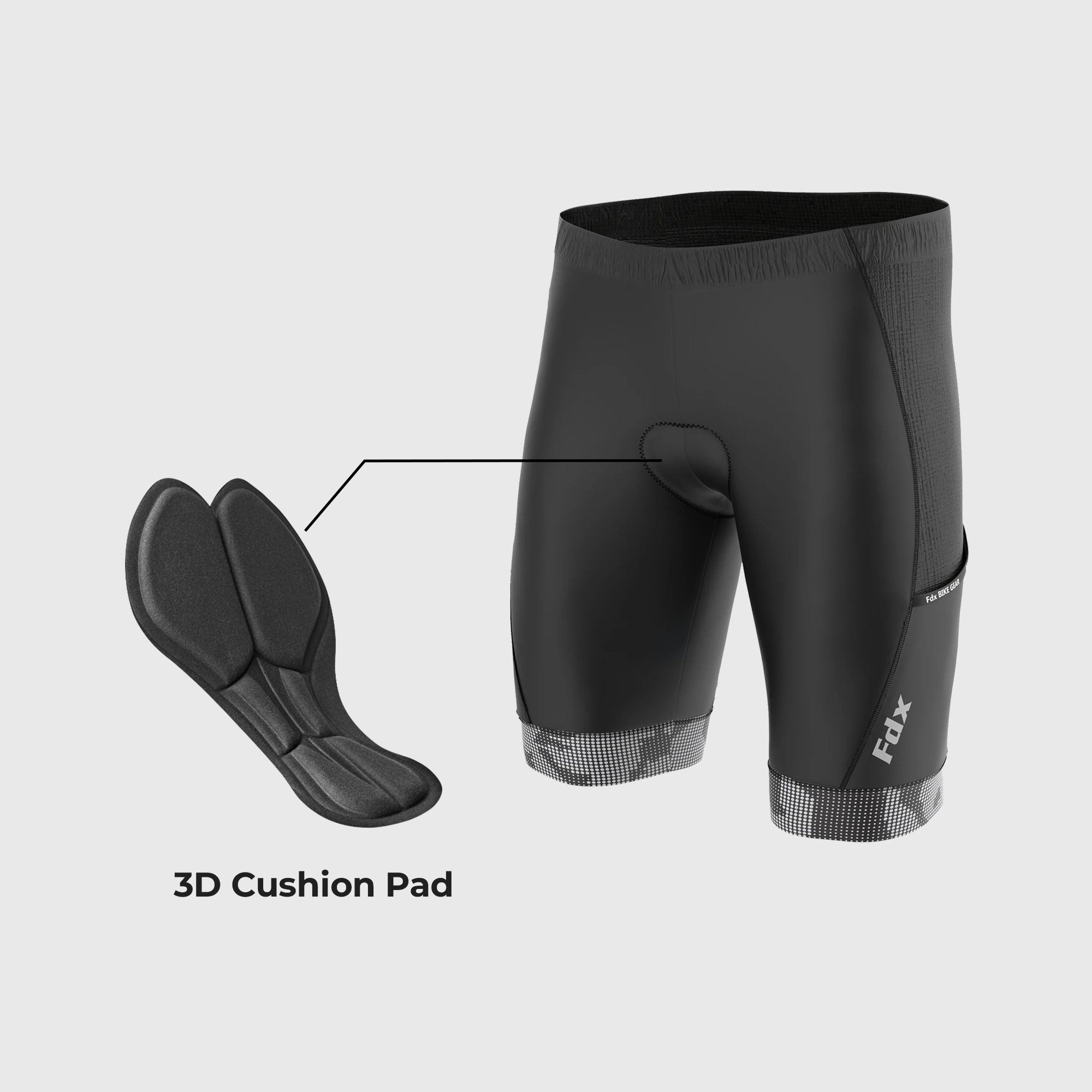 Fdx Mens Black & Grey Gel Padded Cycling Shorts for Summer Best Outdoor Knickers Road Bike Short Length Pants - All Day