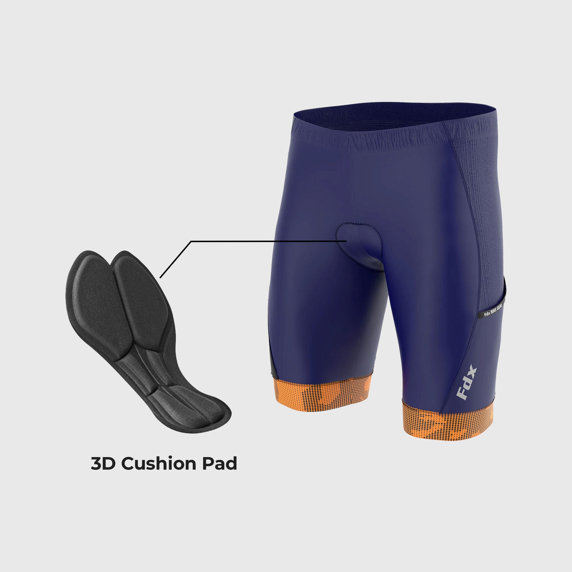 Fdx Mens Navy Blue Gel Padded Cycling Shorts for Summer Best Outdoor Knickers Road Bike Short Length Pants - All Day