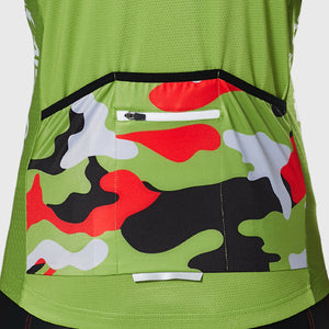 Fdx Mens Green Pockets Cycling Jersey Short Sleeve for Summer Best Road Bike Wear Top Light Weight, Full Zipper, Pockets & Hi-viz Reflectors - Camouflage