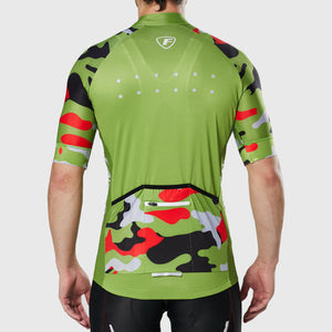 Fdx Mens Road Cycling Short Sleeve Jersey Green for Summer Best Road Bike Wear Top Light Weight, Full Zipper, Pockets & Hi-viz Reflectors - Camouflage
