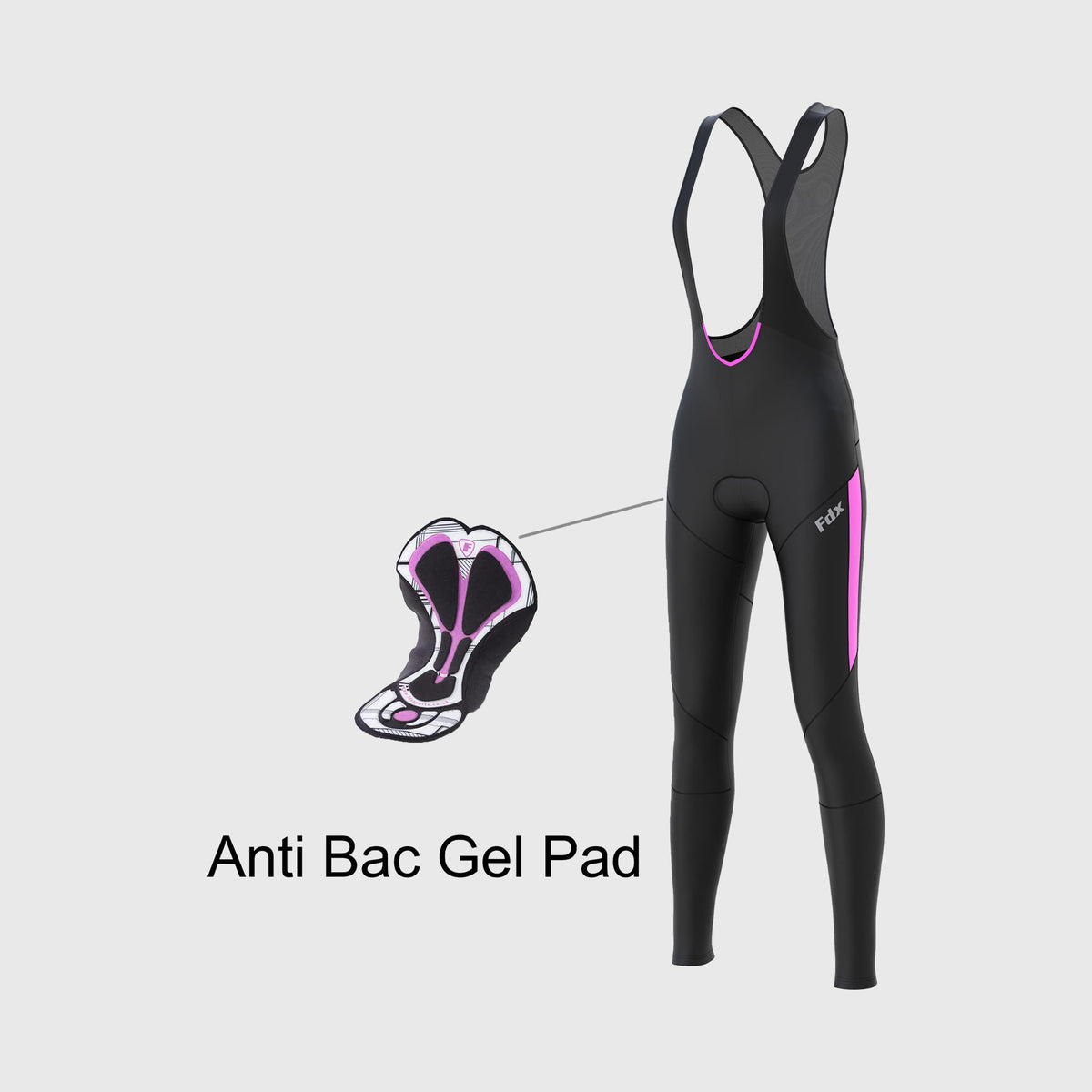 Fdx Women's Black & Pink Gel Padded Bib Tights Pants for Winter Roubaix Thermal Fleece Road Bike Wear Windproof, Hi viz Reflectors - Arch