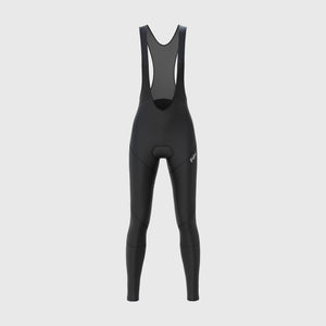 FDX Black Women's Gel Padded Bib Tights Pants for Winter Roubaix Thermal Fleece Road Bike Wear Windproof, Hi viz Reflectors & Pockets - Arch