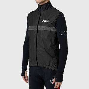 Fdx Men's Cycling Gilet Sleeveless Vest Black for Winter Clothing 360° Reflective, Lightweight, Windproof, Waterproof & Pockets