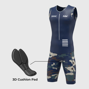 Fdx Men's Navy Blue Sleeveless Gel Padded Triathlon / Skin Suit for Summer Cycling Wear, Running & Swimming Half Zip - Camouflage Uk