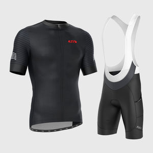 Fdx Mens Black  Short Sleeve Cycling Jersey & Gel Padded Bib Shorts Best Summer Road Bike Wear Light Weight, Hi-viz Reflectors & Pockets - Essential