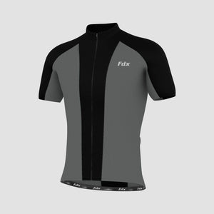 Fdx Mens Grey & Black Half Sleeve Cycling Jersey for Summer Best Road Bike Wear Top Light Weight, Full Zipper, Pockets & Hi-viz Reflectors - Brisk