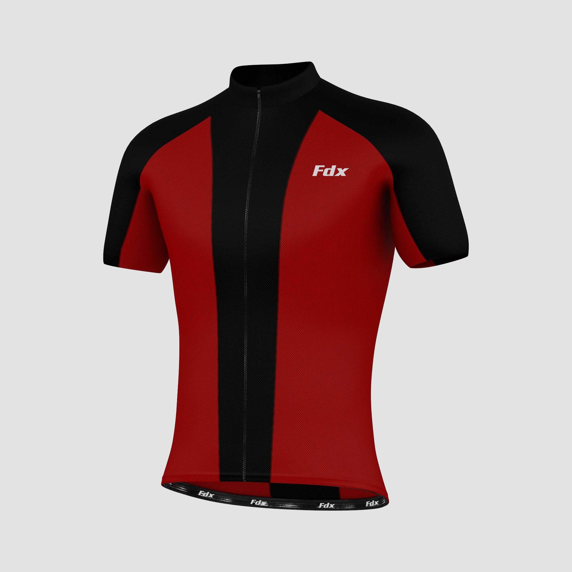 Fdx Mens Red & Black Short Sleeve Cycling Jersey for Summer Best Road Bike Wear Top Light Weight, Full Zipper, Pockets & Hi-viz Reflectors - Brisk