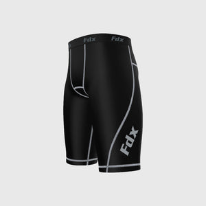 Fdx Men's Black & Grey Compression Shorts Gym Workout Running Athletic Yoga Elastic Waistband Stretchable Breathable UK