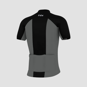Fdx Mens Summer Cycling Jersey Short Sleeve Black & Grey Best Road Bike Wear Top Light Weight, Full Zipper, Pockets & Hi-viz Reflectors - Brisk