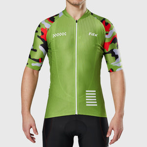 Fdx Mens Green Half Sleeve Cycling Jersey for Summer Best Road Bike Wear Top Light Weight, Full Zipper, Pockets & Hi-viz Reflectors - Camouflage