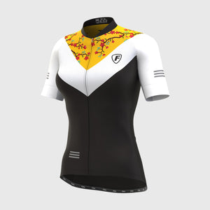 FDX Women's Black & Yellow Best Short Sleeve Cycling Jersey & Breathable, Reflective Details 3D Cushion Pad Lightweight Secure Pockets - Velos