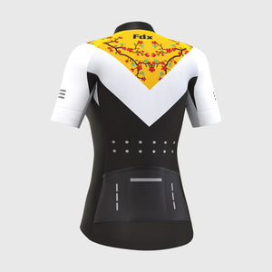 FDX Women’s Yellow, Black & White short sleeves cycling jersey breathable quick dry top, lightweight skin friendly half sleeves summer biking shirt for outdoor sports