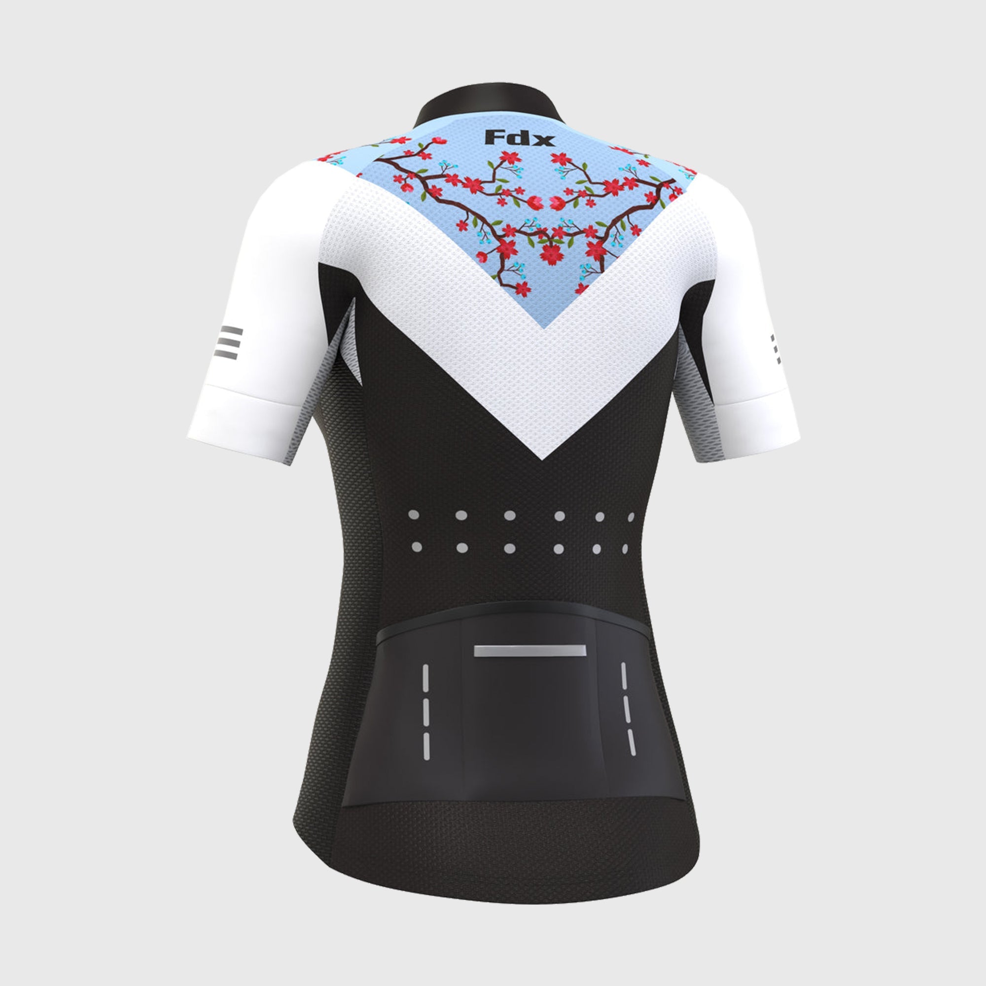 FDX Women's Black, White & Blue Short Sleeve Best Cycling Jersey & Breathable Mesh Bib Short Reflective Details 3D Cushion Pad Lightweight 